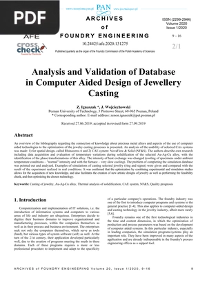 Analysis and Validation of Database in Computer Aided Design of Jewellery Casting (Article)