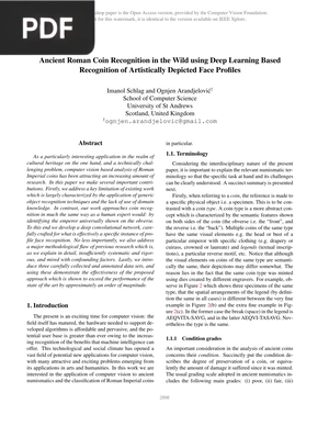Ancient Roman Coin Recognition in the Wild using Deep Learning Based Recognition of Artistically Depicted Face Profiles (Article)