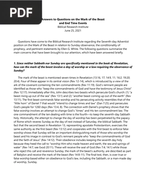 Answers to Questions on the Mark of the Beast and End Time Events (Article)
