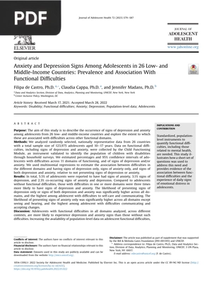 Anxiety and Depression Signs Among Adolescents in 26 Low- and Middle-Income Countries (Article)