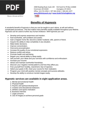 Benefits of Hypnosis