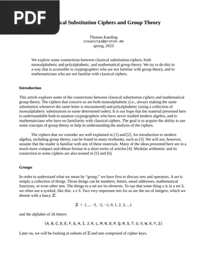 Classical Substitution Ciphers and Group Theory
