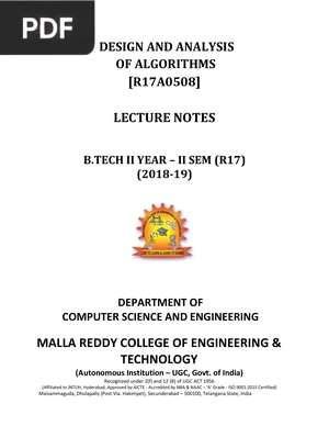 Design and Analysis of Algorithm Lecture Notes