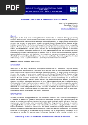 Gadamer's philosophical hermeneutics on education (Article)