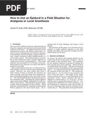 How to Use an Epidural in a Field Situation for Analgesia or Local Anesthesia (Article)