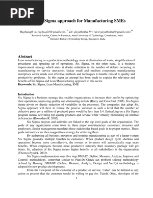 Lean and Six Sigma approach for Manufacturing SMEs