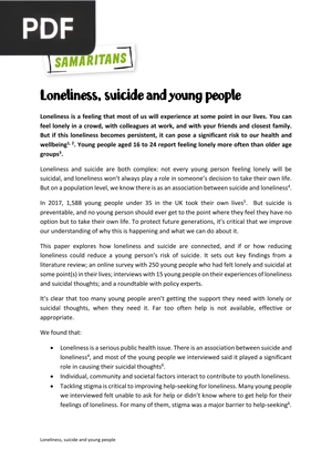 Loneliness, suicide and young people