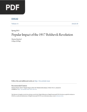 Popular Impact of the 1917 Bolshevik Revolution (Article)