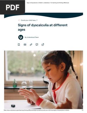 Signs of dyscalculia at different ages