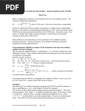 Solving Annuity Formulas for Interest Rate  Iterative Routines on the TI 83/84