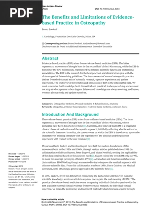 The Benefits and Limitations of Evidencebased Practice in Osteopathy (Article)