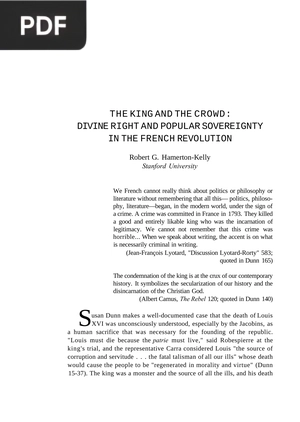 The King and the Crowd: Divine Right and Popular Sovereignty in the French Revolution