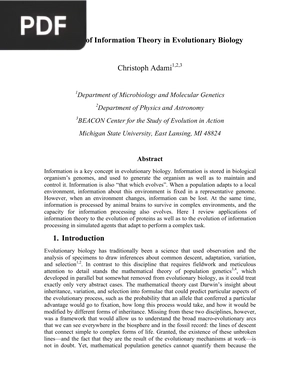 The Use of Information Theory in Evolutionary Biology