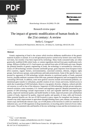 The impact of genetic modification of human foods in the 21st century: A review
