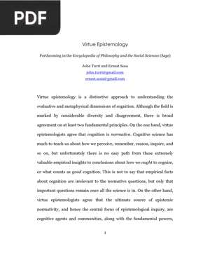 Virtue Epistemology (Article)