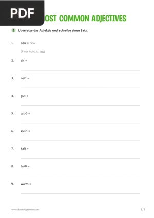 20 Most Common Adjectives (Article)