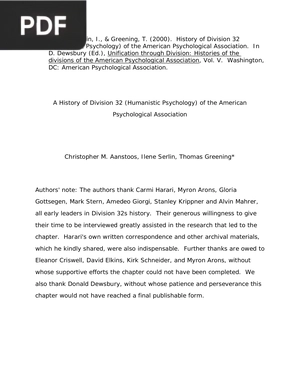 A History of Division 32 (Humanistic Psychology) of the American Psychological Association