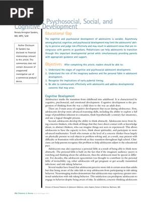 Adolescent Psychosocial, Social, and Cognitive Development (Article)