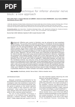 Anesthetic Technique for Inferior Alveolar Nerve Block a New Approach (Article)