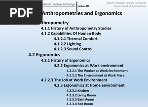 Anthropometries and Ergonomics (Presentation)
