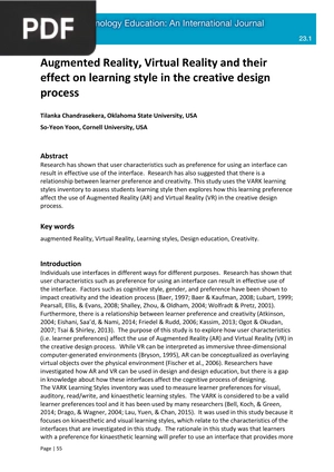 Augmented Reality, Virtual Reality and their effect on learning style in the creative design process