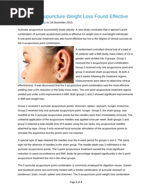Auricular Acupuncture Weight Loss Found Effective (Article)