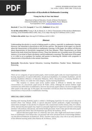 Characteristics of Dyscalculia in Mathematics Learning