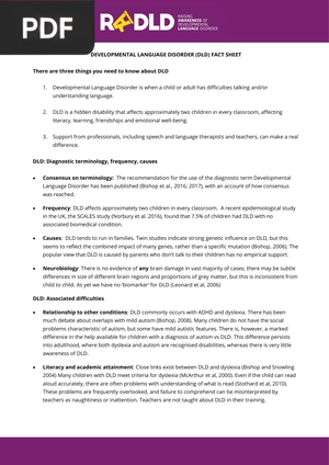 Developmental language disorder (dld) fact sheet (Article)
