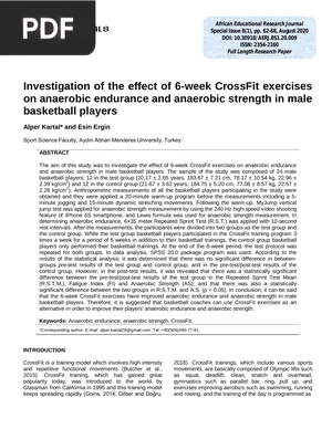 Investigation of the Effect of 6-week CrossFit Exercises on Anaerobic Endurance and Anaerobic Strength in Male Basketball Players (Article)
