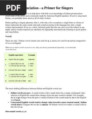 Italian Pronunciation - a Primer for Singers