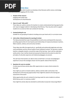 Media Literacy Activity Ideas (Article)