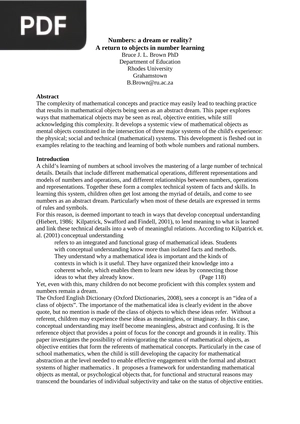 Numbers: a dream or reality? A return to objects in number learnin (Article)