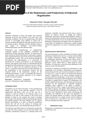 Optimization of the Maintenance and Productivity of Industrial Organization
