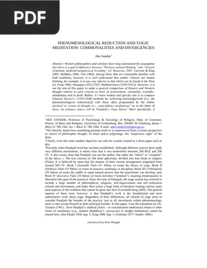 Phenomenological Reduction And Yogic Meditation - Commonalities And Divergencies