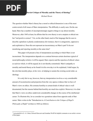 The Marxist Critique of Morality and the Theory of Ideology