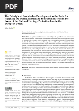 The Principle of Sustainable Development as the Basis for Weighing the Public Interest and Individual Interest in the Scope of the Cultural Heritage Protection Law in the European Union