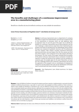 The benefits and challenges of a continuous improvement area in a manufacturing plant (Article)