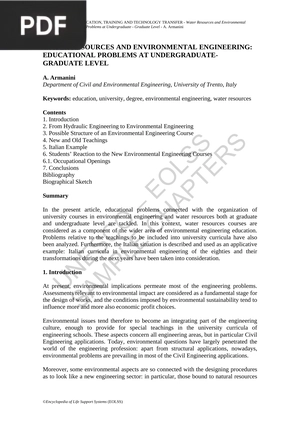Water Resources and Environmental Engineering Educational Problems at Undergraduate-Graduate Level (Article)