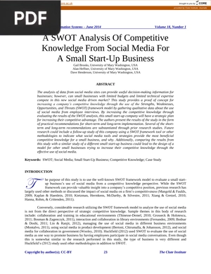 A SWOT Analysis Of Competitive Knowledge From Social Media For A Small Start-Up Business