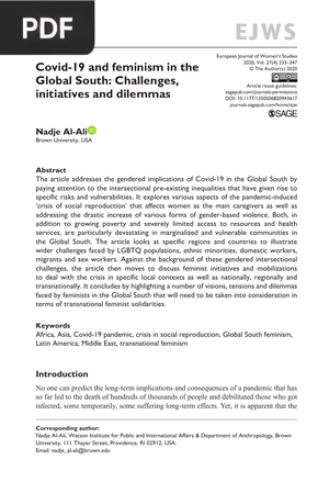 Covid-19 and feminism in the Global South: Challenges, initiatives and dilemmas