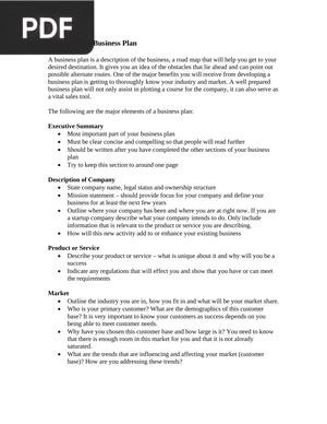 Elements of a Business Plan (Article)