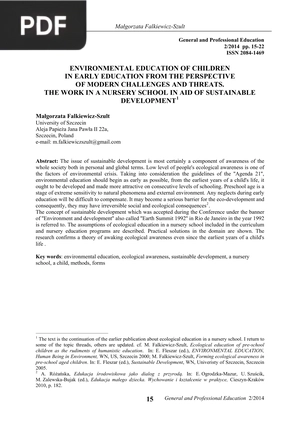 Environmental Education of Children in Early Education From the Perspective of Modern Challenges and Threats (Article)
