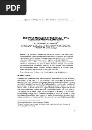 Hydraulic modelling of river flow - data collection and problem solving