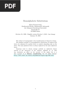 Monoalphabetic Substitutions
