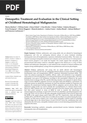 Osteopathic Treatment and Evaluation in the Clinical Setting of Childhood Hematological Malignancies