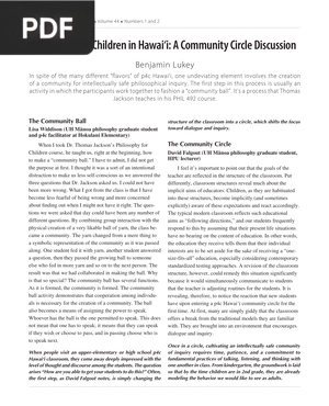 Philosophy for Children in Hawaii A Community Circle Discussion