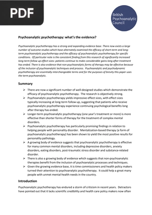 Psychoanalytic Psychotherapy Whats the Evidence