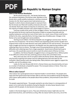 Roman Republic to Roman Empire (Article)