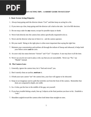 Screen Acting Tips  a Short Guide to Success (Article)
