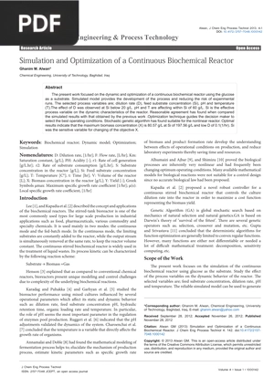 Simulation and Optimization of a Continuous Biochemical Reactor (Article)